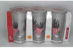 COPO DE VIDRO ESTAMPADO C/6- 250ML CADA REF-20160